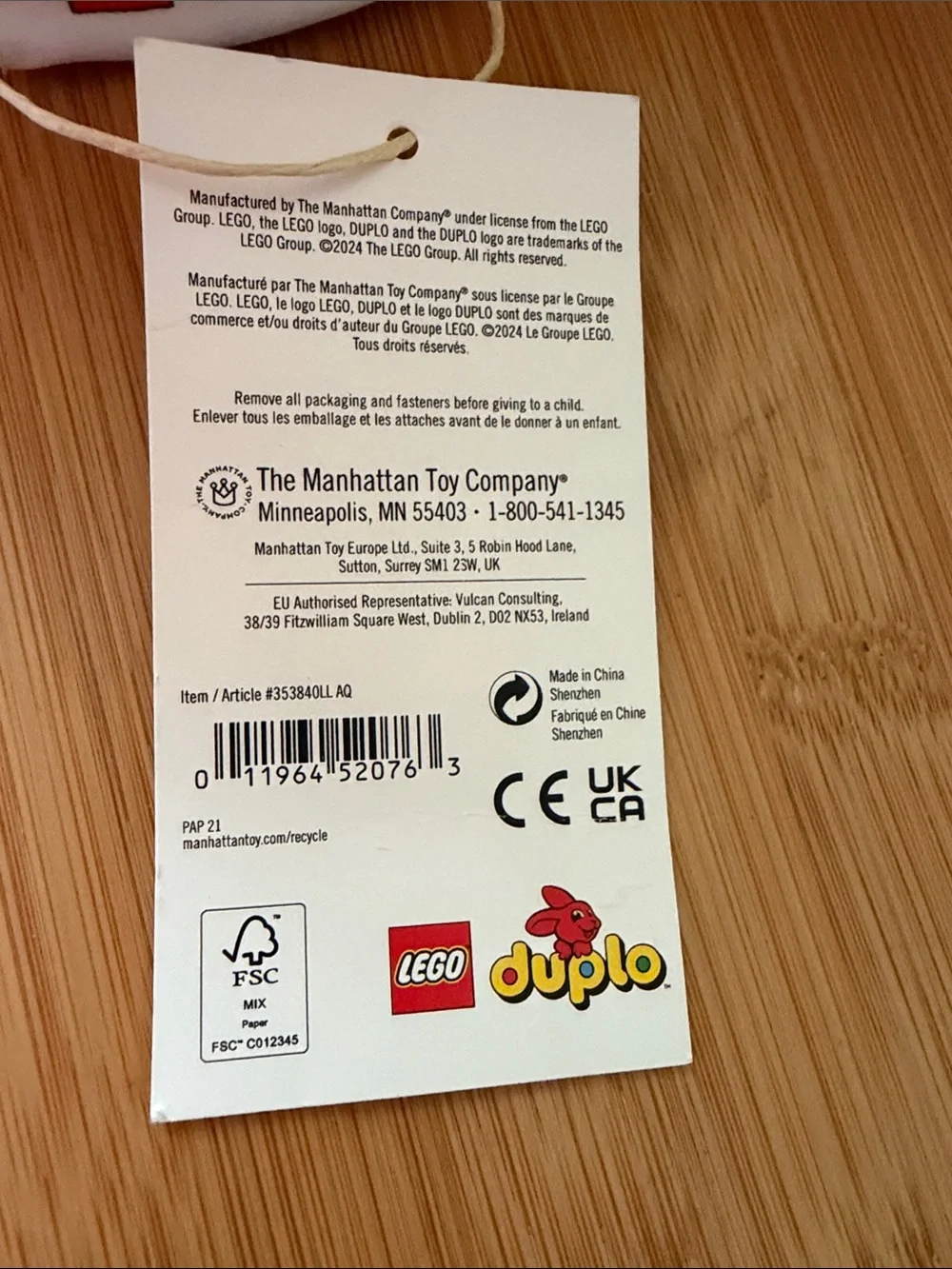 Lego Duplo Yellow & White Bee Plush